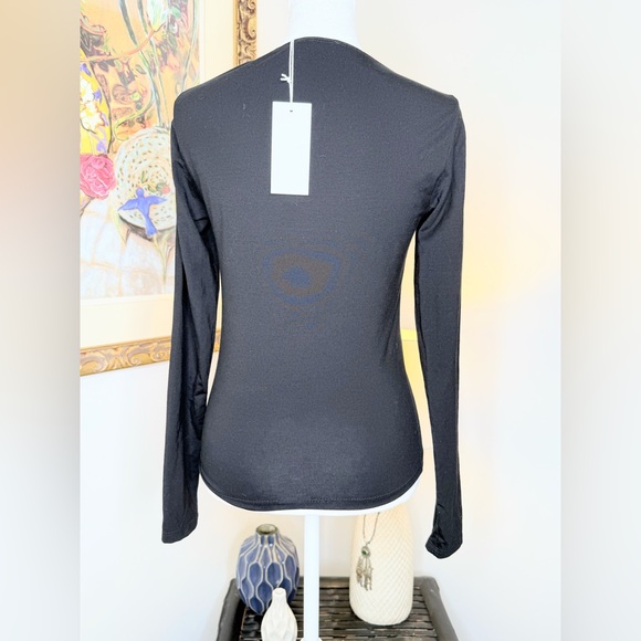 NWT Reformation Black Square Neck Long Sleeve Top Size M Stretch Tencel Lyocell - Picture 10 of 13